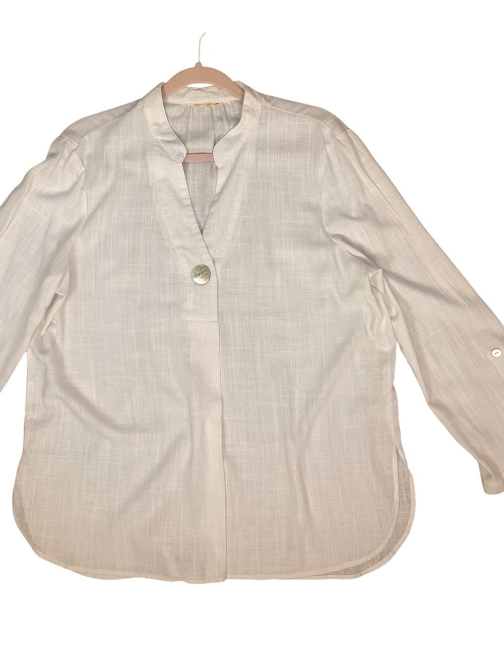 White Linen Popover Tunic Top Size Large Relaxed Beach Summer Lagenlook Vacation
